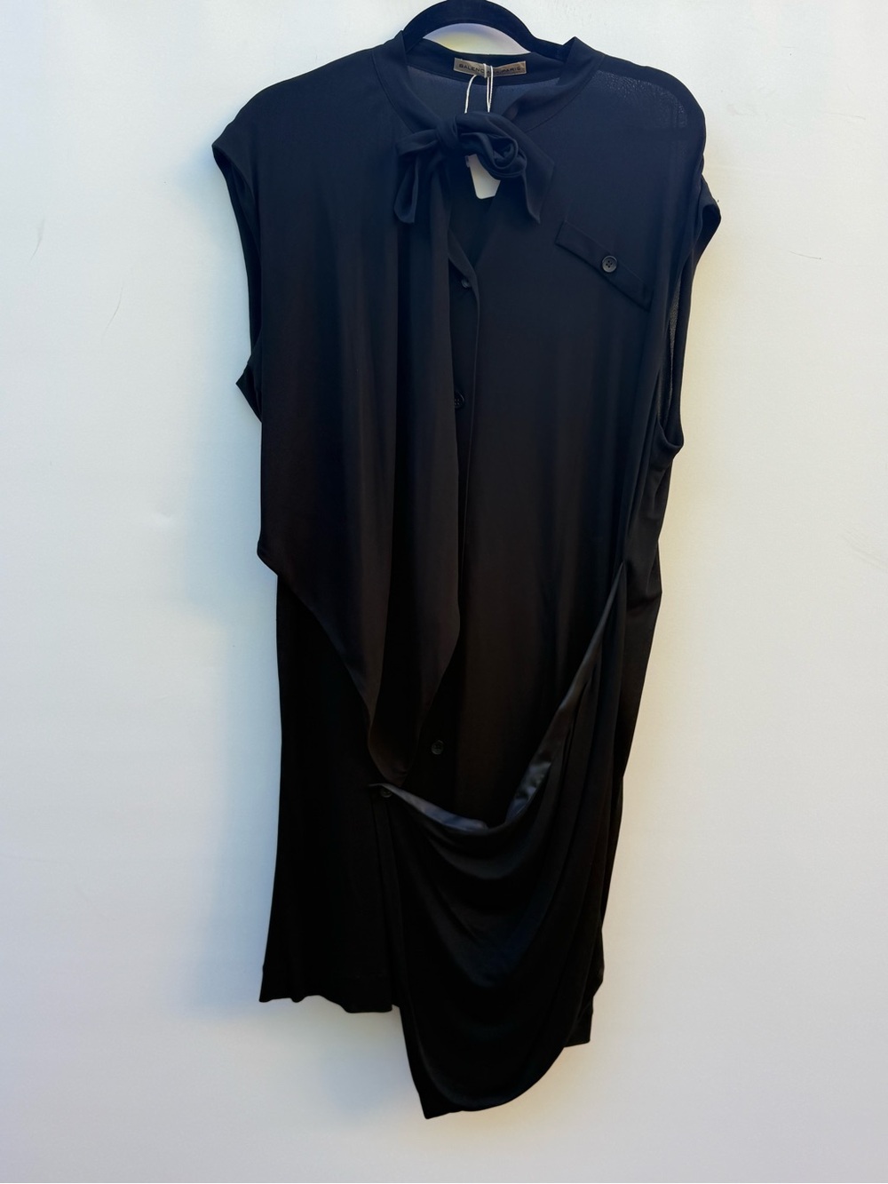 Balenciaga Button Up Layered Tunic Dress with Bow Tie